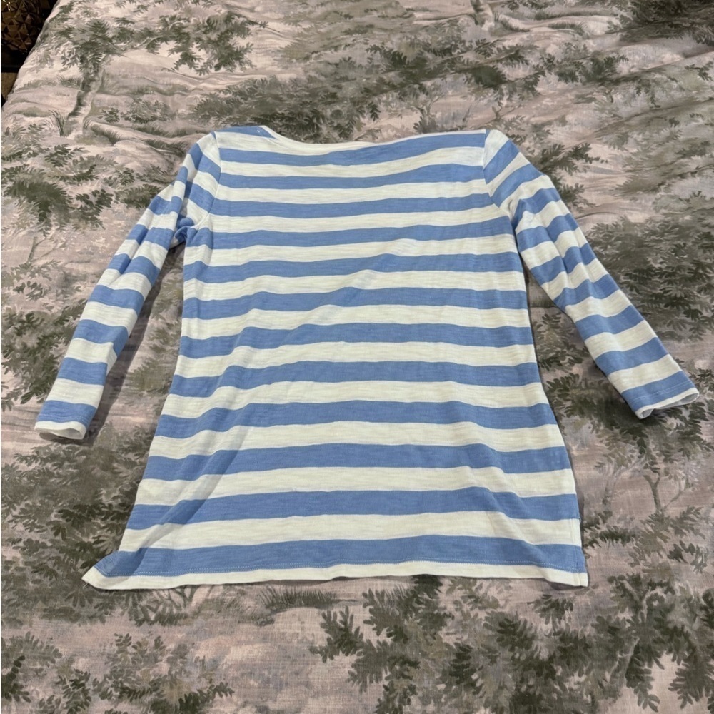 Talbots Blue and White Long Sleeve Tee with Botanical Print - Picture 3 of 7